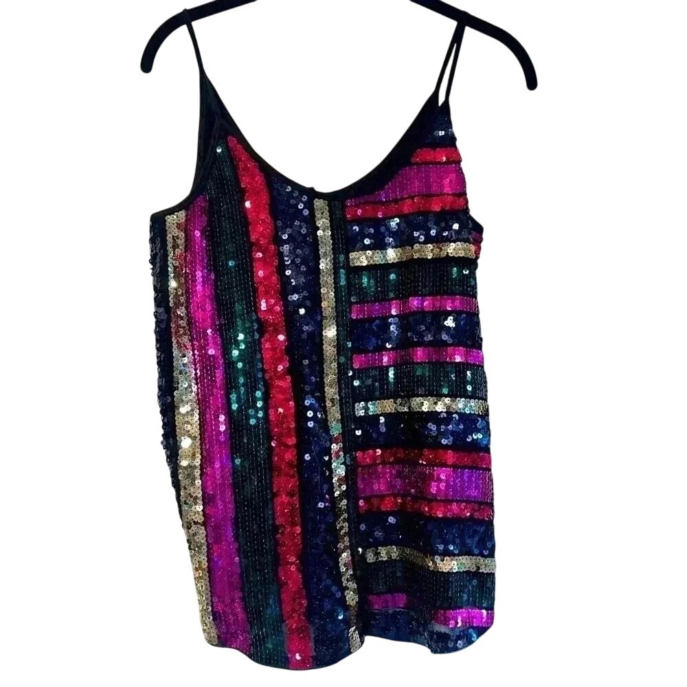 Express Sequin Cami Top Small S Sleeveless Party Tank‎ Multicolor